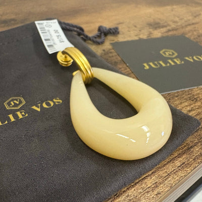 Julie Vos 2.4" Carnaby Doorknocker Earring, 24K Gold Plated - Ivory - Tan