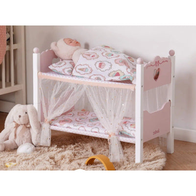 ROBUD Pink Princess Bunk Bed, Doll Bed Set w Curtain, 22.2"x18.7"x12.2" - WRP35