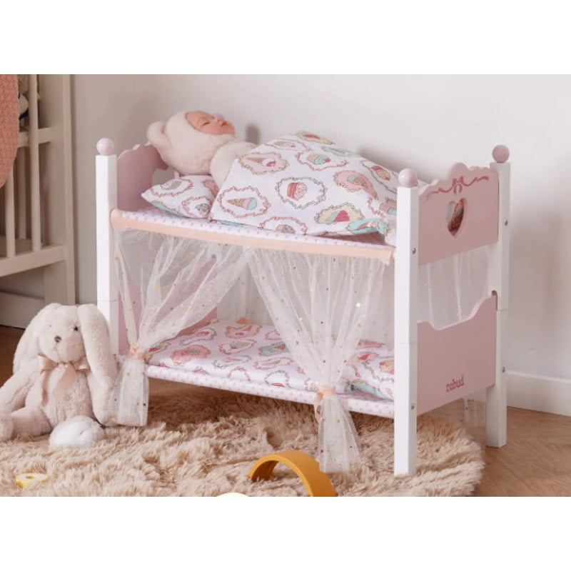 ROBUD Pink Princess Bunk Bed, Doll Bed Set w Curtain, 22.2"x18.7"x12.2" - WRP35