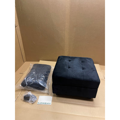 Silla de 66 x 66 x 43 cm con almacenamiento, asiento/otomana de terciopelo suave, para sala de estar, color negro