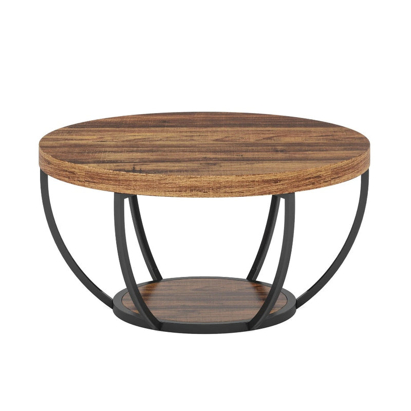 Tribesigns Wooden Coffee Table, 2-Tier Round Cocktail Table with Shelf, Brown