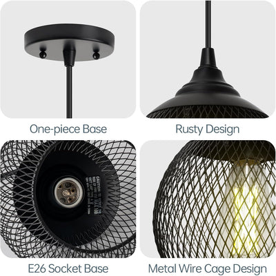 Hanging Cage Chandelier Ceiling Light Hollow Wrought Iron, Black, 6.5" W x 10" H