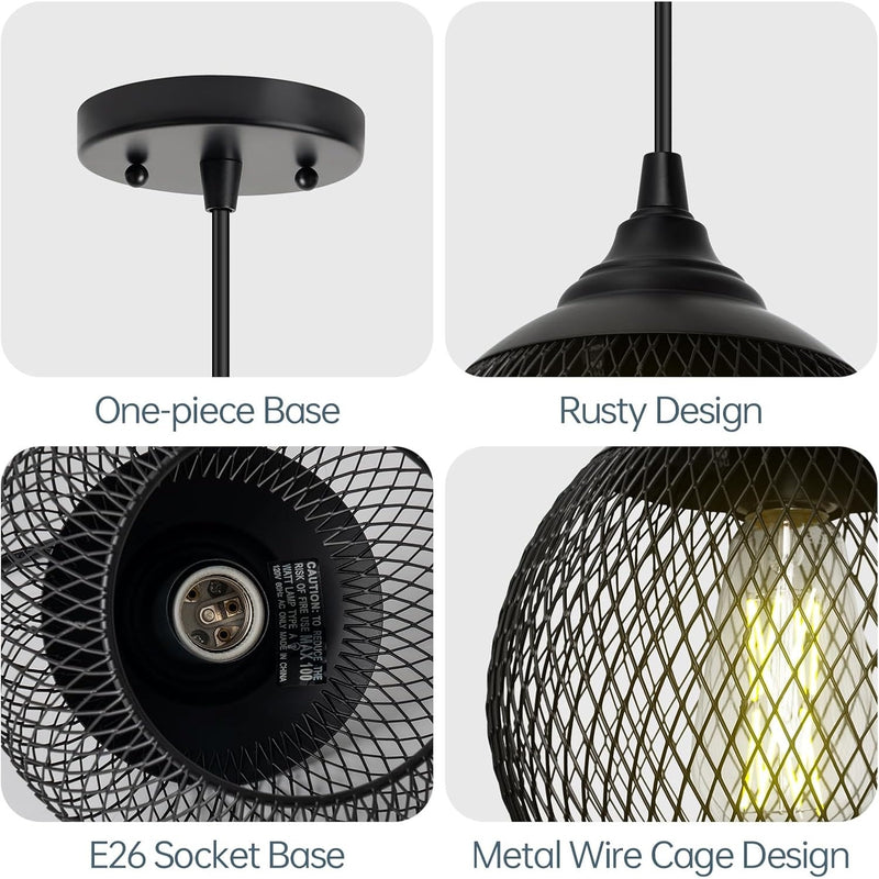 Hanging Cage Chandelier Ceiling Light Hollow Wrought Iron, Black, 6.5" W x 10" H