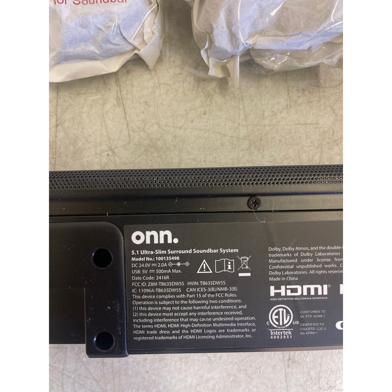 Onn. 5.1 36" Ultra-Slim Surround Soundbar System Subwoofer & Satellite Speakers
