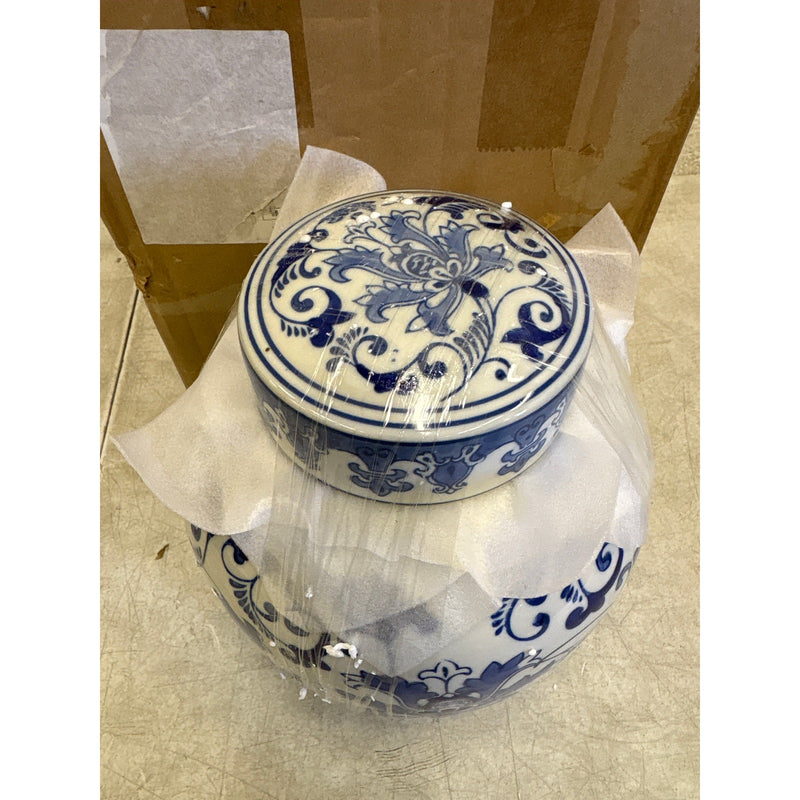 XINGYAN Exquisite Handmade Round Blue/White Porcelain Jar w Lid, Kitchen Storage