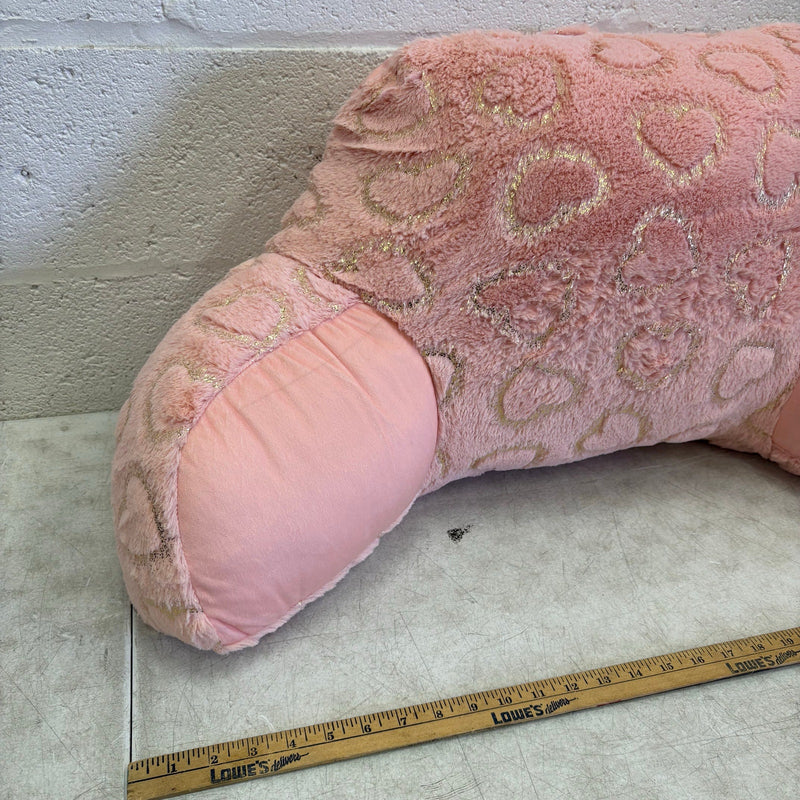 UGG Plush Backrest Pillow, 32"W x 16"H Reading Pillow Soft - Pink w Heart Design