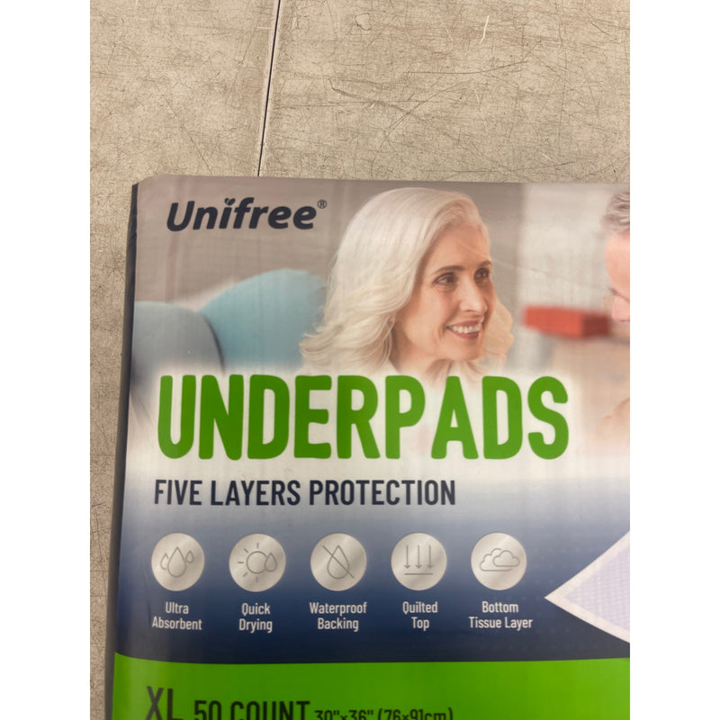 Unifree Disposable Underpads, Bed Pads, Super Absorbent, 50 Count XL 30"x36"