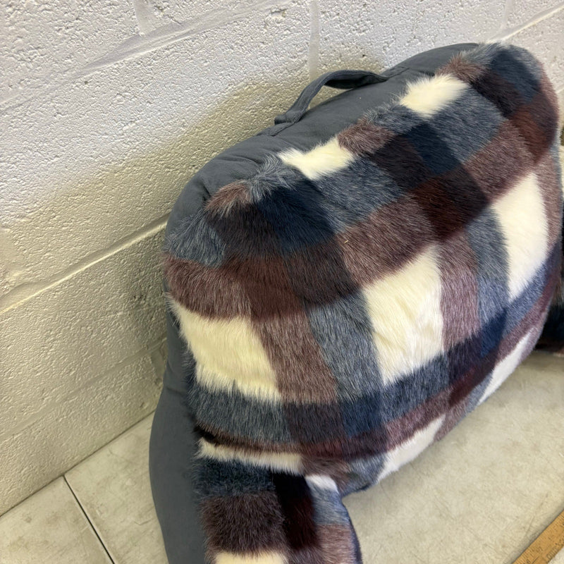 UGG Plush Backrest Pillow, 36"W x 20"H Reading Pillow Soft - Blue Plaid Design