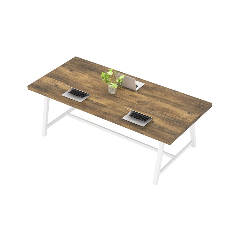 Tribesigns Rectangle Conference Table 71" x 33" x 29" White Metal Frame, (Oak)
