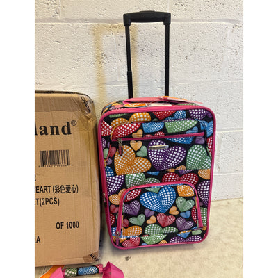Rockland Rio 2pc Softside Carry On Luggage Set, Multicolor Heart Design - F102