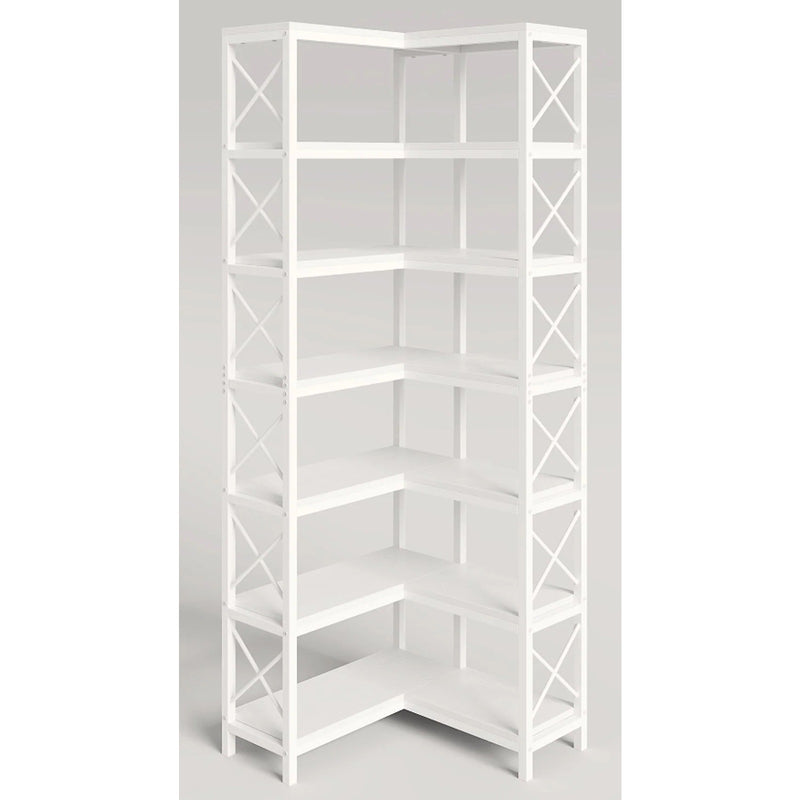 Tribesigns 7-Tier Metal Corner Bookshelf Corner Bookcase, Sturdy Storage, White