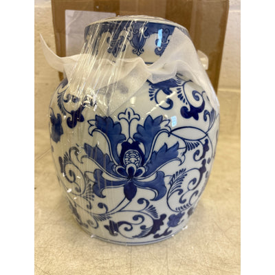 XINGYAN Exquisite Handmade Round Blue/White Porcelain Jar w Lid, Kitchen Storage