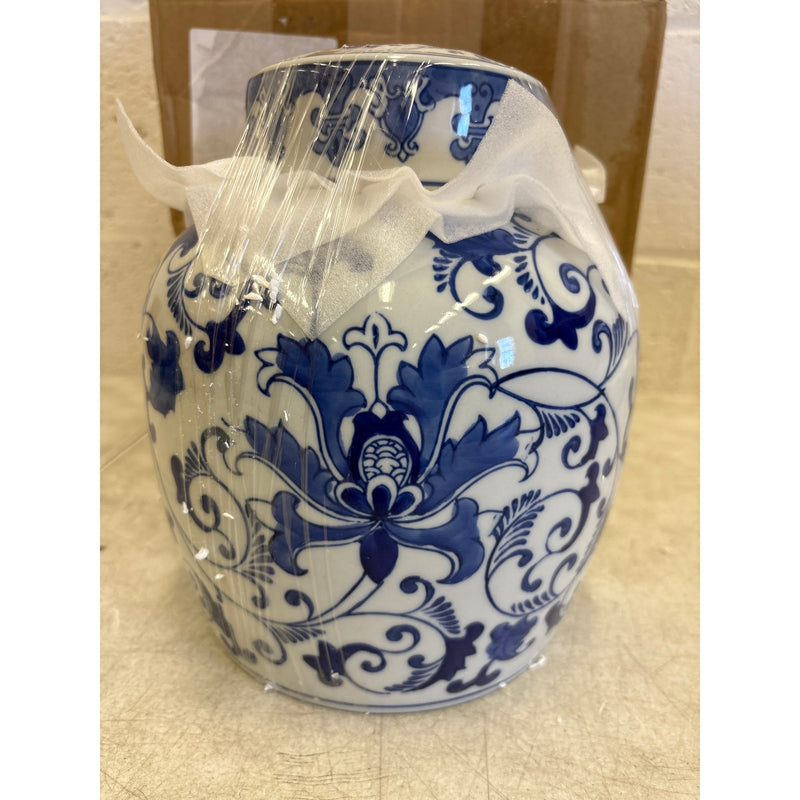 XINGYAN Exquisite Handmade Round Blue/White Porcelain Jar w Lid, Kitchen Storage