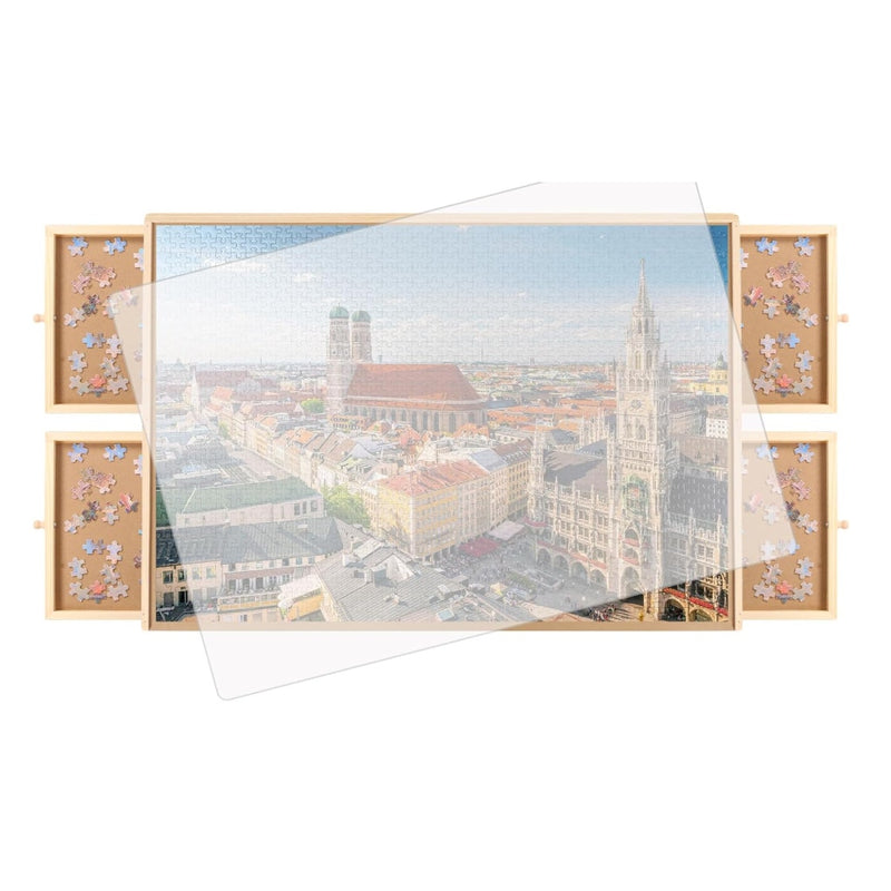 1000 Piece Puzzle Board with 4 Drawers and Cover, 30"x22" Spinning Board - Tan
