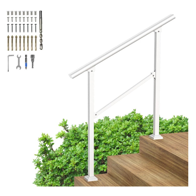 KINBOSD Handrails for Outdoor Steps, 3 Steps Stair Handrail Wrought Iron-White