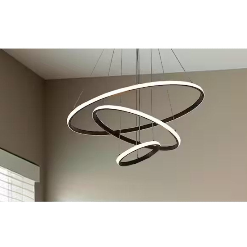 YANSUN 120-W 3 Ring LED Black Chandelier Light, Hanging Pendant Light Fixture