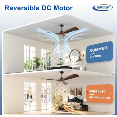 Depuley Ceiling Fan Without Light: 52" 3 Blade Outdoor Fans for Patios - Walnut