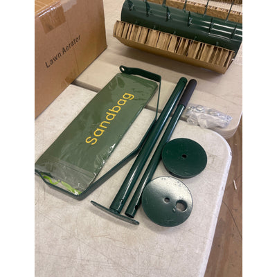 Manual Lawn Aerator Heavy Duty Rolling Push Grass Aeration Tool - Green