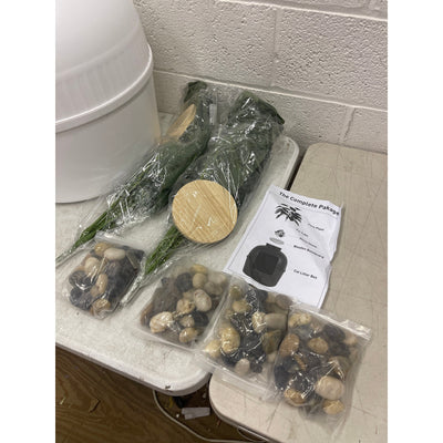 Set-of-2 Hawsaiy Hidden Cat Litter Box Enclosure, Faux Plant& Real Stones, White