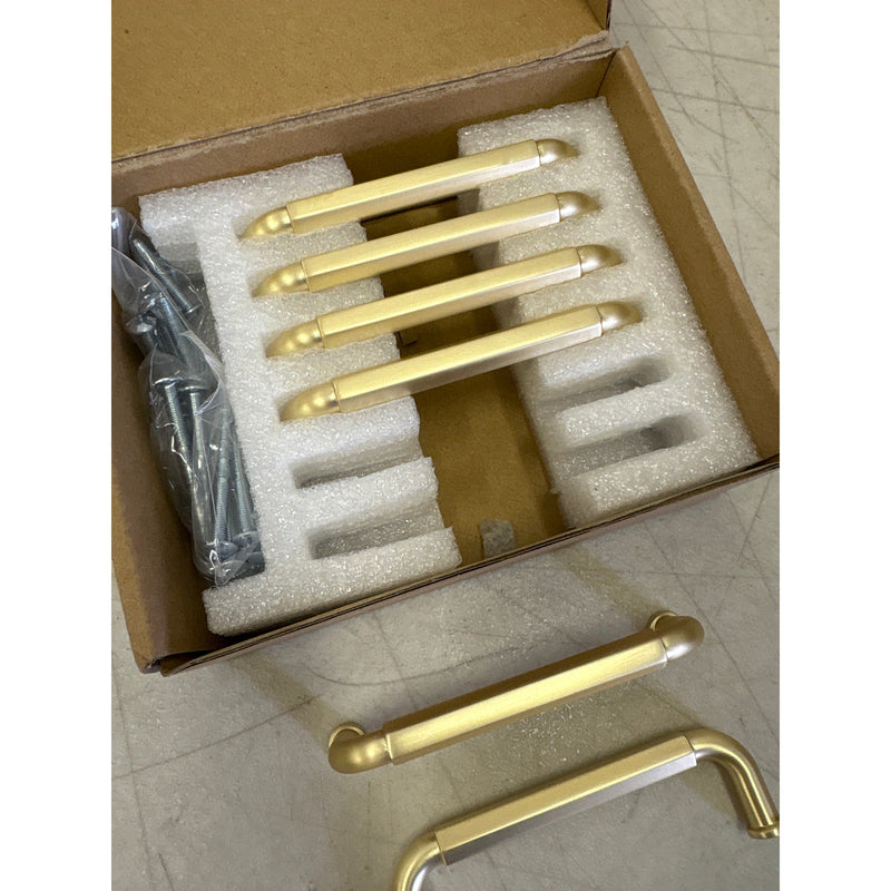 6-Pack Goo-Ki 3-3/4" Hole Center Cabinet Pulls Light Brushed Brass, Hardware