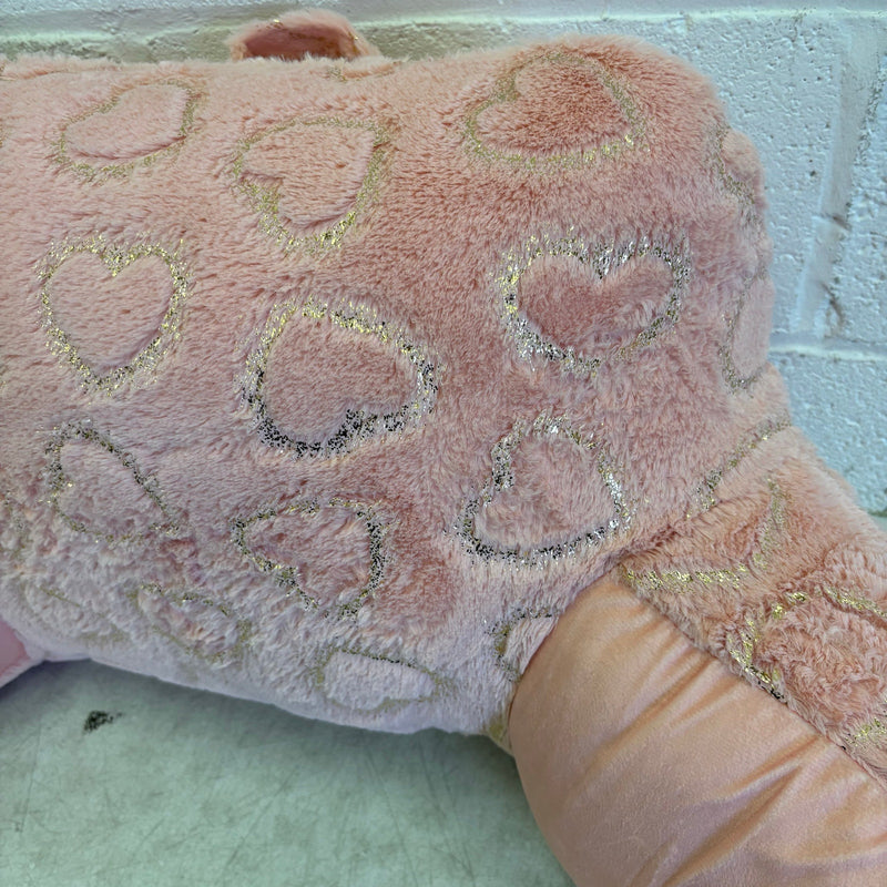 UGG Plush Backrest Pillow, 32"W x 16"H Reading Pillow Soft - Pink w Heart Design