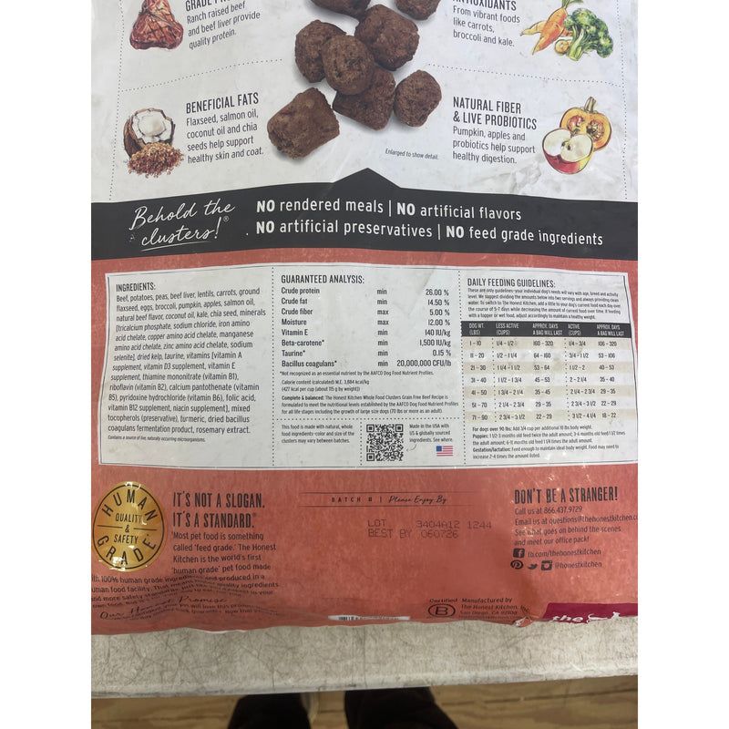 The Honest Kitchen Whole Food Clusters Grain Free Beef Dry Dog Food, 20 lb Bag