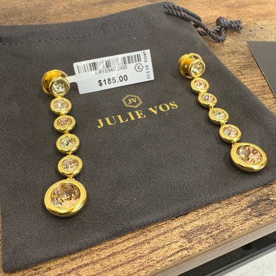 Julie Vos Rainbow Tier Earring, 24K Gold Plated, Champagne Radiance - Pink Green