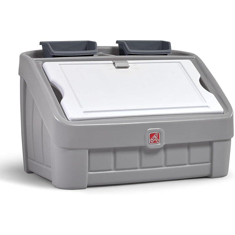 Step2 2-in-1 Toy Box & Art Lid, Storage Bin & Organizer, Easel & Chest (Gray)