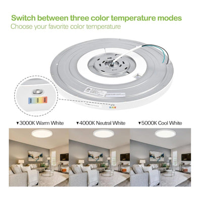 Hykolity 18" LED Round Flat Panel Light, White, 32W, 3200lm, 3000K/4000K/5000K