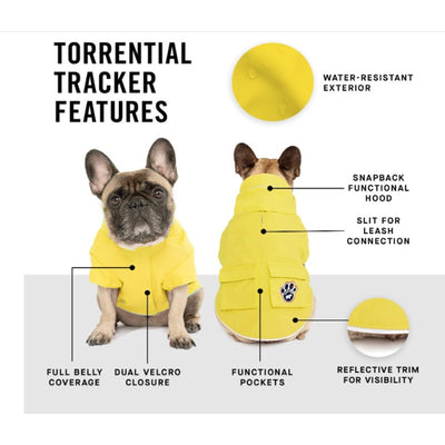 Canada Pooch Torrential Tracker Dog Rain Jacket 18" Back w Pockets, Reflective