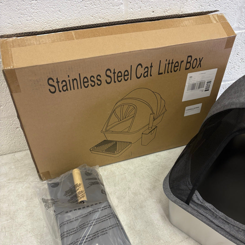 Pacifik Angels Stainless Steel Cat Litter Box Anti Splash Fabric & Scoop - Gray