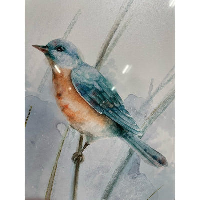 24"x24" Abstract Picture Bird Wall Art: Bird on Reed Watercolor Artwork Prints