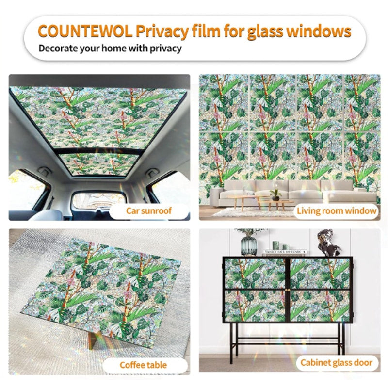 Window Privacy Film w Installation Tools Leafy Wonder Rainbow 45.2 x 157.4 in