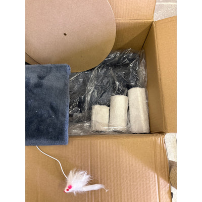 Small Cat Tower with Dangling Ball, Scratching Post, Perches, Cave, & Bed - Gray