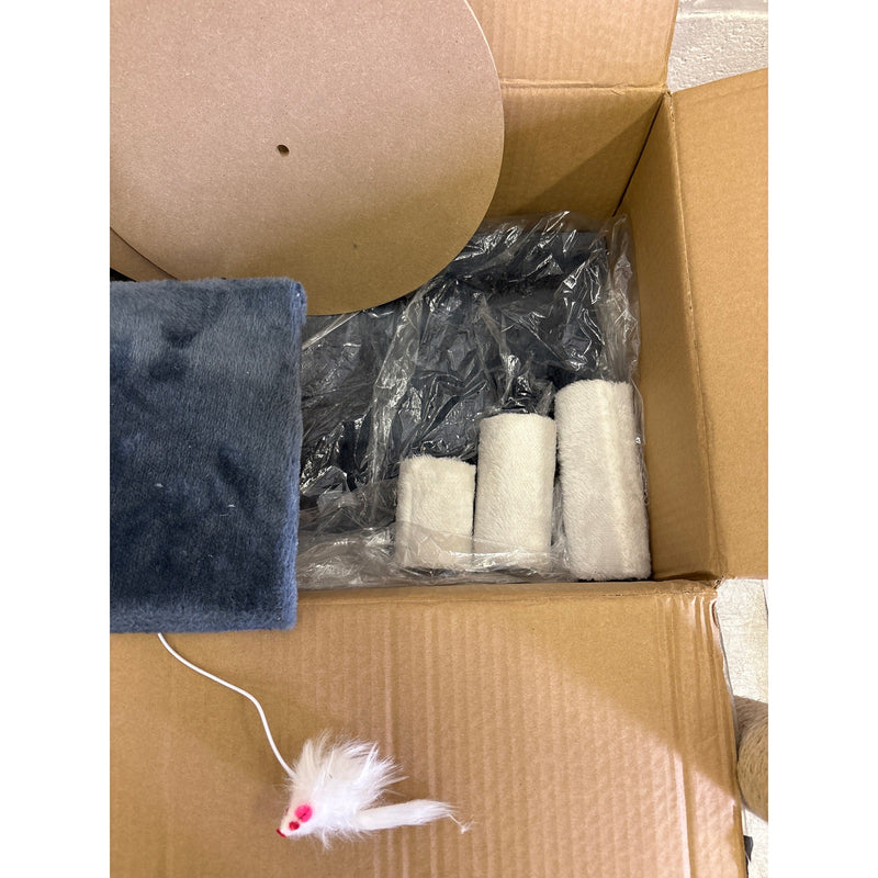 Small Cat Tower with Dangling Ball, Scratching Post, Perches, Cave, & Bed - Gray