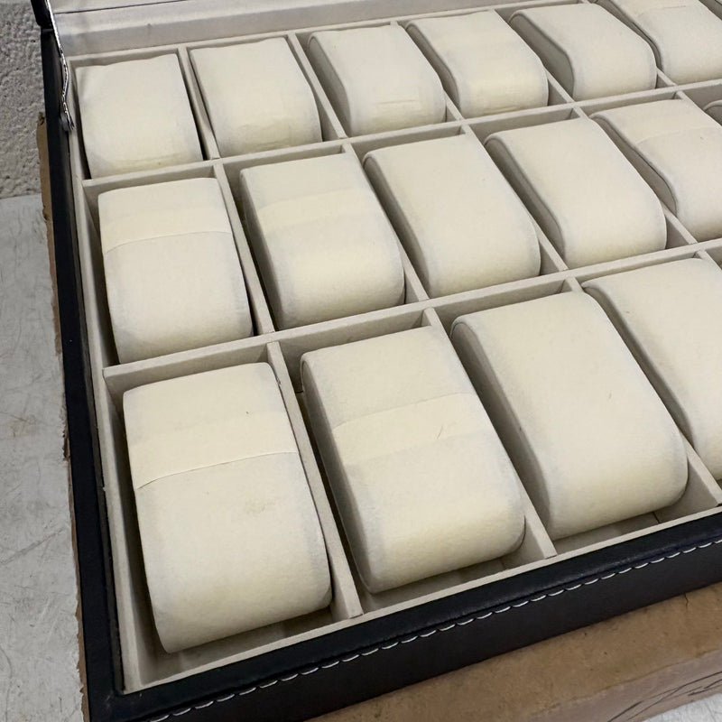 FCH 24-Compartment Watch Collection Box Top-level Opening Style Leather - Black