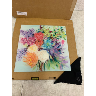 SOULFINE Glass Wall Art Frameless Multi-Color Flower Boquete 12x12"