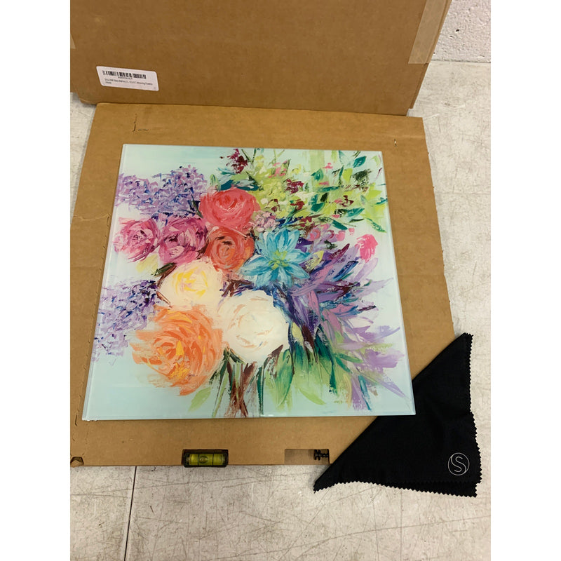 SOULFINE Glass Wall Art Frameless Multi-Color Flower Boquete 12x12"