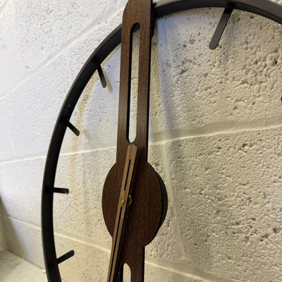 20in Modern Wood Dial Wall Clock with Metal Frame, Silent Non Ticking - Black