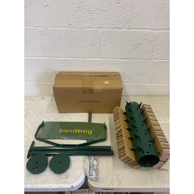 Manual Lawn Aerator Heavy Duty Rolling Push Grass Aeration Tool - Green