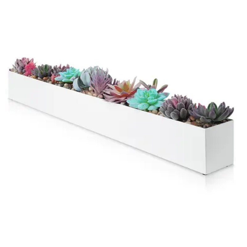 DR&CO Stainless Steel Rectangular Planter – 32″ x 3.25" x 3.5" White , Drainage System Planter