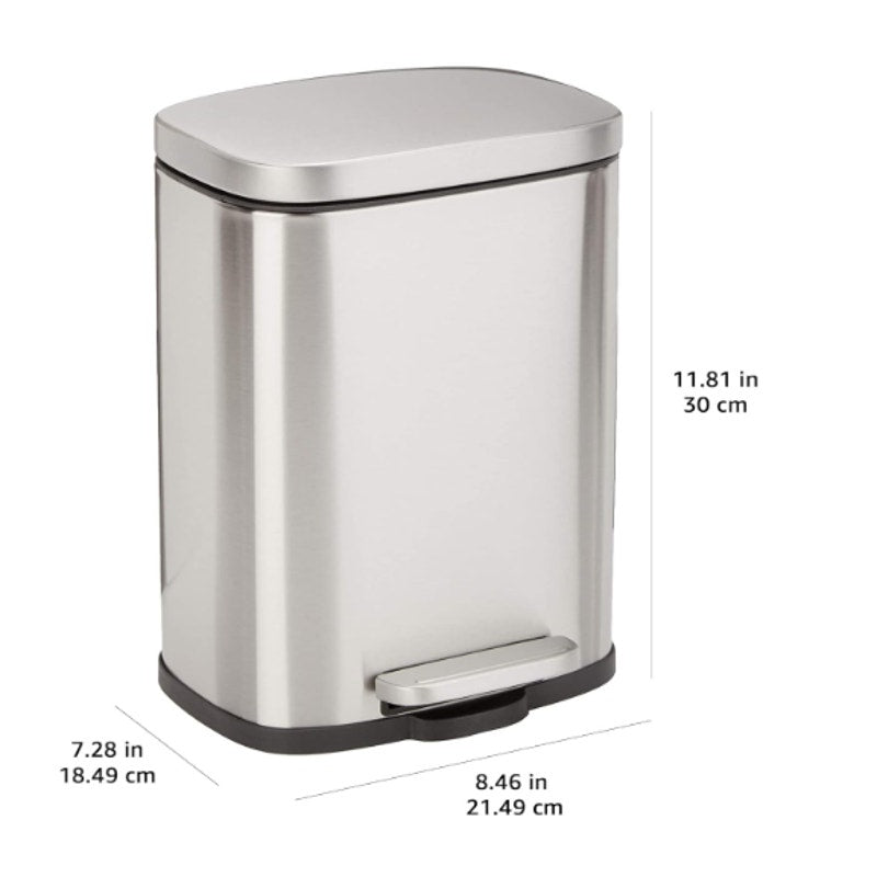 Amazon Basics Mini Rectangular Trash Can Soft-Close Foot Pedal, Smudge Resistant
