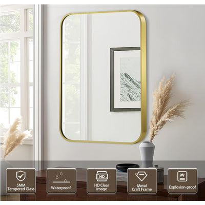 CLBA Matte Gold Mirror 22x30" Rounded Rectangle Aluminum Alloy Framed Vanity