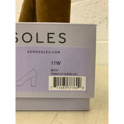 Aerosoles Shoes Betsy Comfortable Women's Almond Toe Pump Brown Suede 11 Wide