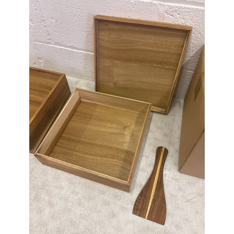 2-PACK Oranbulb Acacia Wood Pizza Dough Proofing Box w Lid 12 x 12 x 4.5in Each