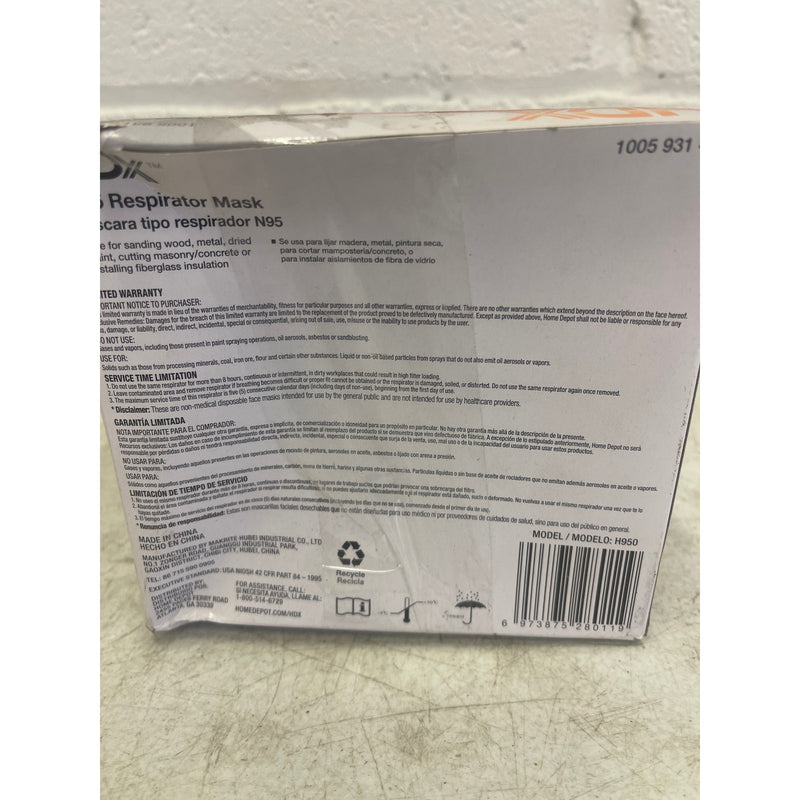 LOT-OF-40 HDX N95 Disposable Adult Respirator Mask Head Strap Medium/Large White