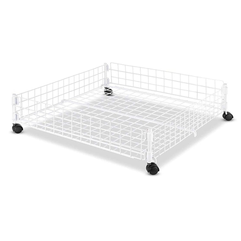 Whitmor Rolling White Wire Underbed Cart Under Bed Storage w Wheels 25"x25"x6.5"