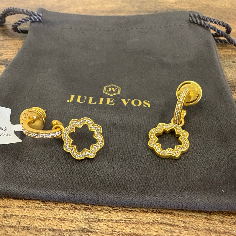 Julie Vos Odette Hoop & Charm Earring, 24K Gold Plated, Cubic Zirconia, Hoop
