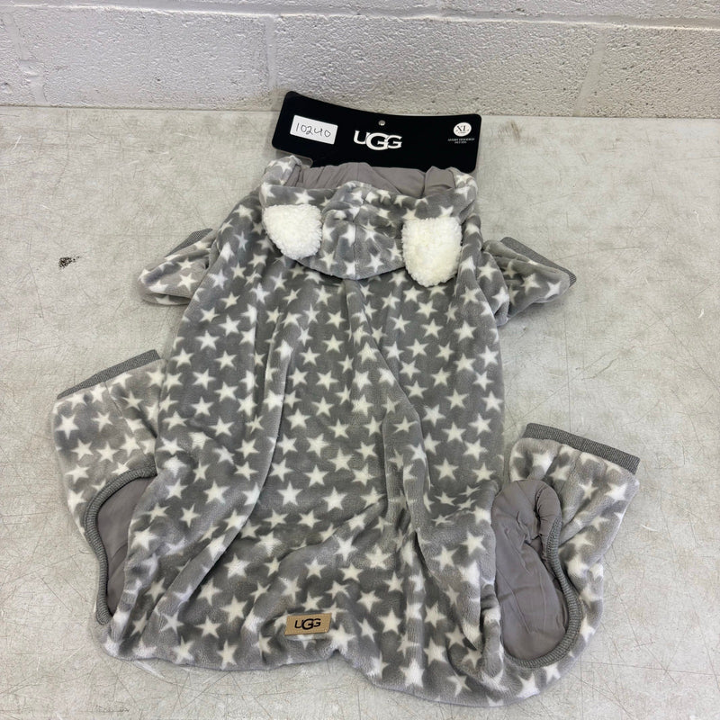 UGG Avery Xtra Large Glacier Gray Stars Hooded Soft Dog Pajama - 17-19" Collar