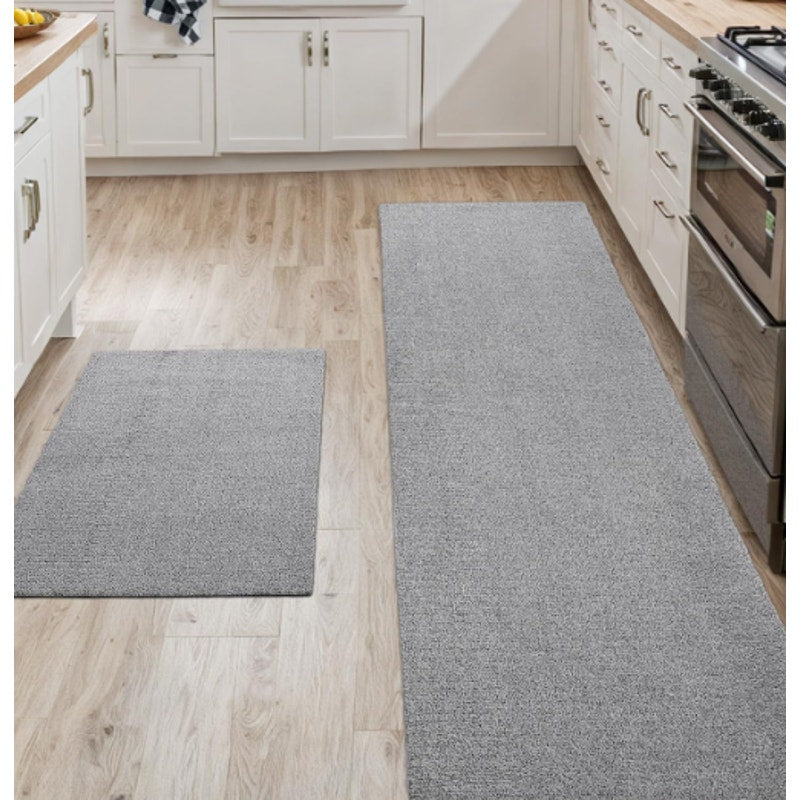 Set-of-2 DEXI Kitchen Rugs and Floor Mats Non Slip Washable 17"x30"+17"x60" Grey